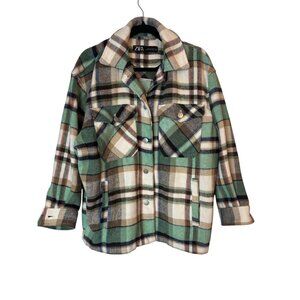 Zara Womens Small Plaid Overshirt Shacket Multicolor